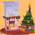 Christmas Decorative Ornament Set with Fireplace Christmas Tree Gift Boxes and Baubles
